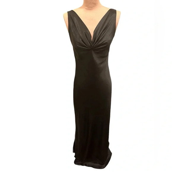 Allen Schwartz Privé Black Satin Low Back Beaded Strap Formal Gown Size 4 - Picture 1 of 11